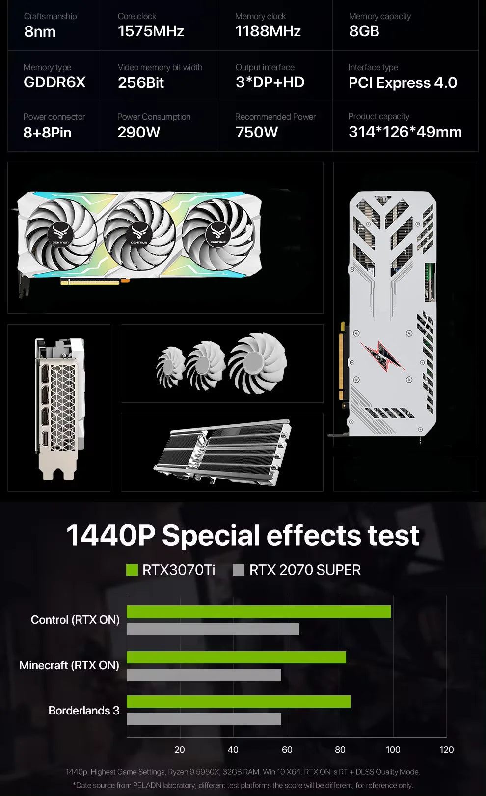 CENTAUR  Gaming GeForce RTX 3060ti 3070 3070ti 8GB GDRR6 256Bit HDM1/DP 3X Fans 3.0 Ampere Architecture Graphics Card