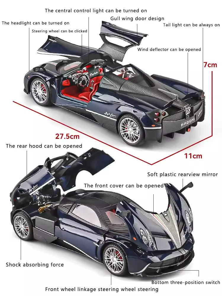 1:18 Pagani Fengshen Alloy Car Model Simulation Sound And Light Return Toy Car Metal Sports Car Boy Collection Ornaments Gift