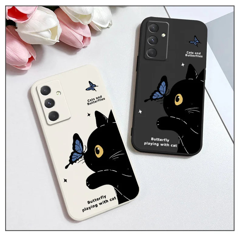 Cat Butterfly Phone Case For Samsung Galaxy A55 A35 A25 A15 A16 A06 A05 A05S A54 A34 A24 A14 A04 A04S A04E 4G 5G Cover