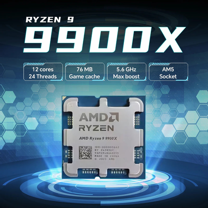 AMD Ryzen 9 9900X 12-Core 24-Thread 4NM L3=64M NEW Processor 120W 4.4GHz Socket AM5 R9 9900X DDR5 but without fan