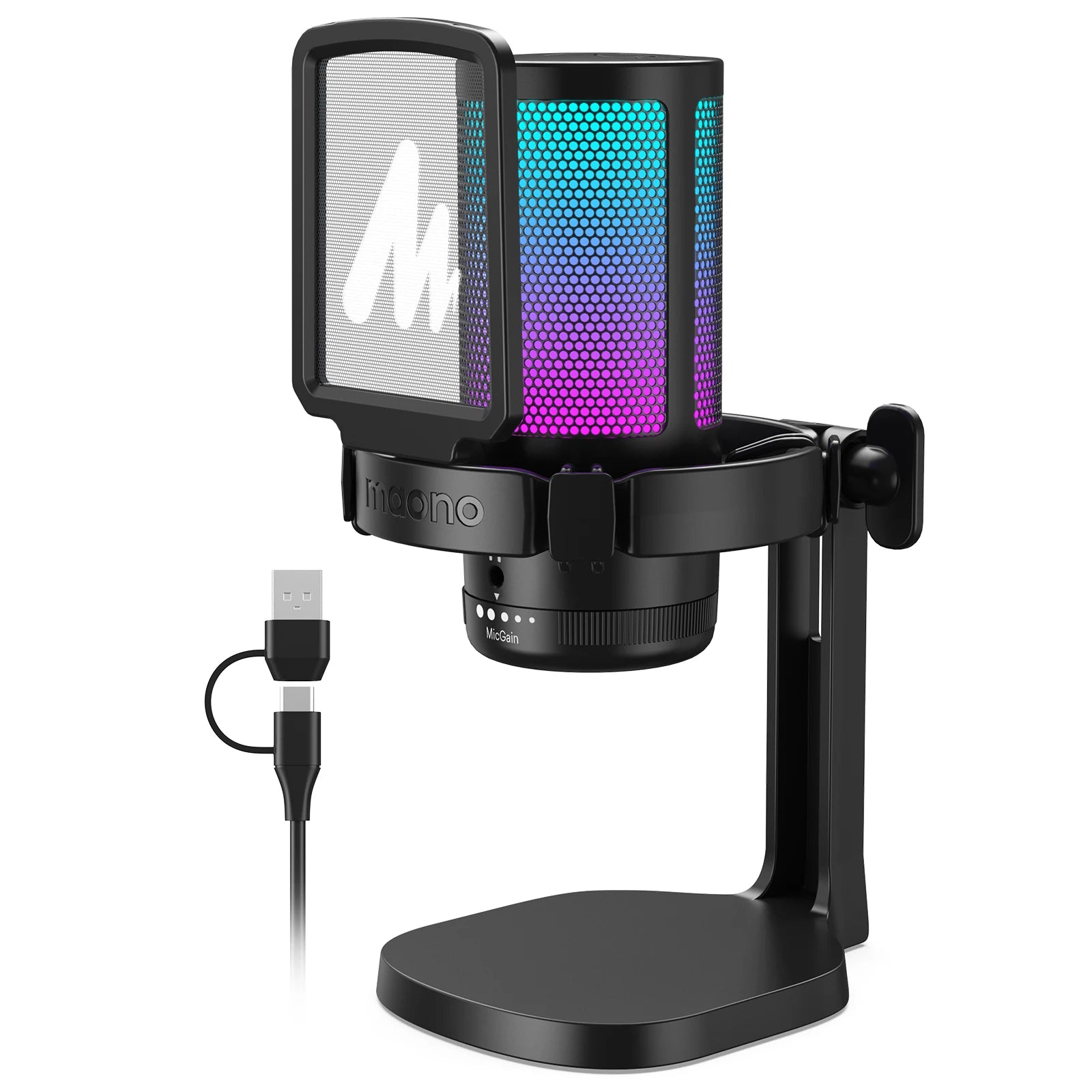 maono DGM20 Gaming Microphone,USB Microphone Condenser Mic RGB Gaming Mic with Noise reduction software,Mic Gain,One Key Mute