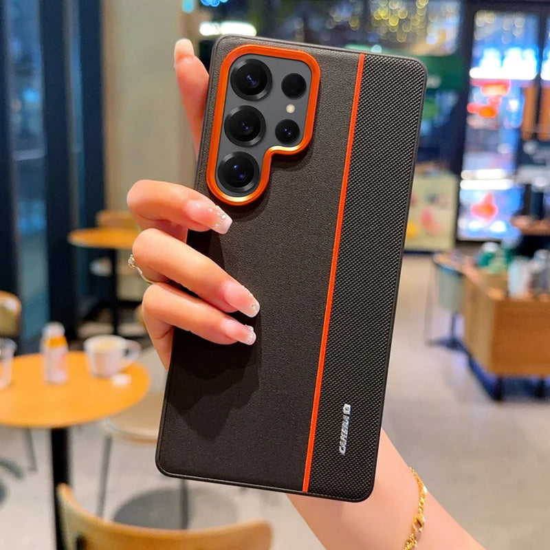 Colorful Faux Leather Red Lens Ring Raised Protective Lens Case For Samsung S25 Edge S25 Ultra Galaxy S24 + Camera Protect Cover