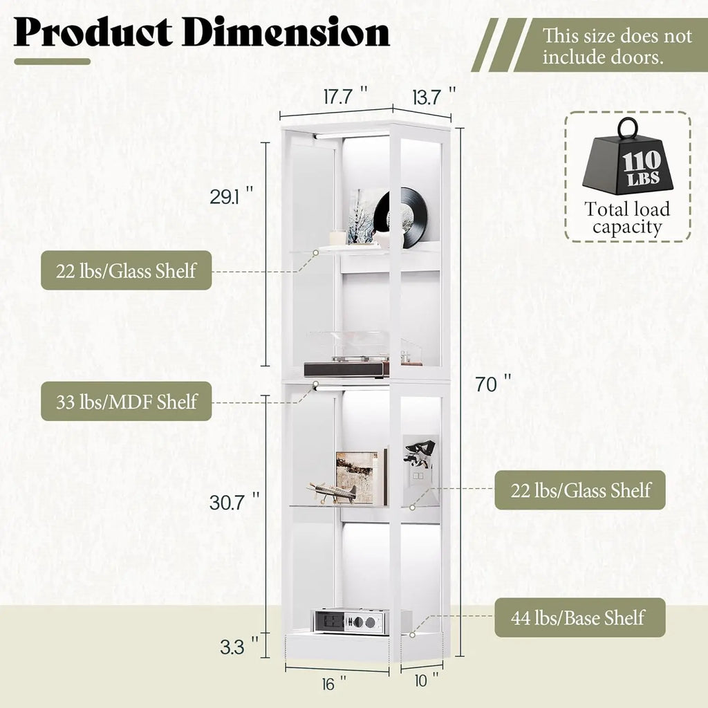 RGB Display Cabinet with Adjustable Shelves, 4-Tier Storage Case with LED Lights, Modern Display Shelf for, Customized