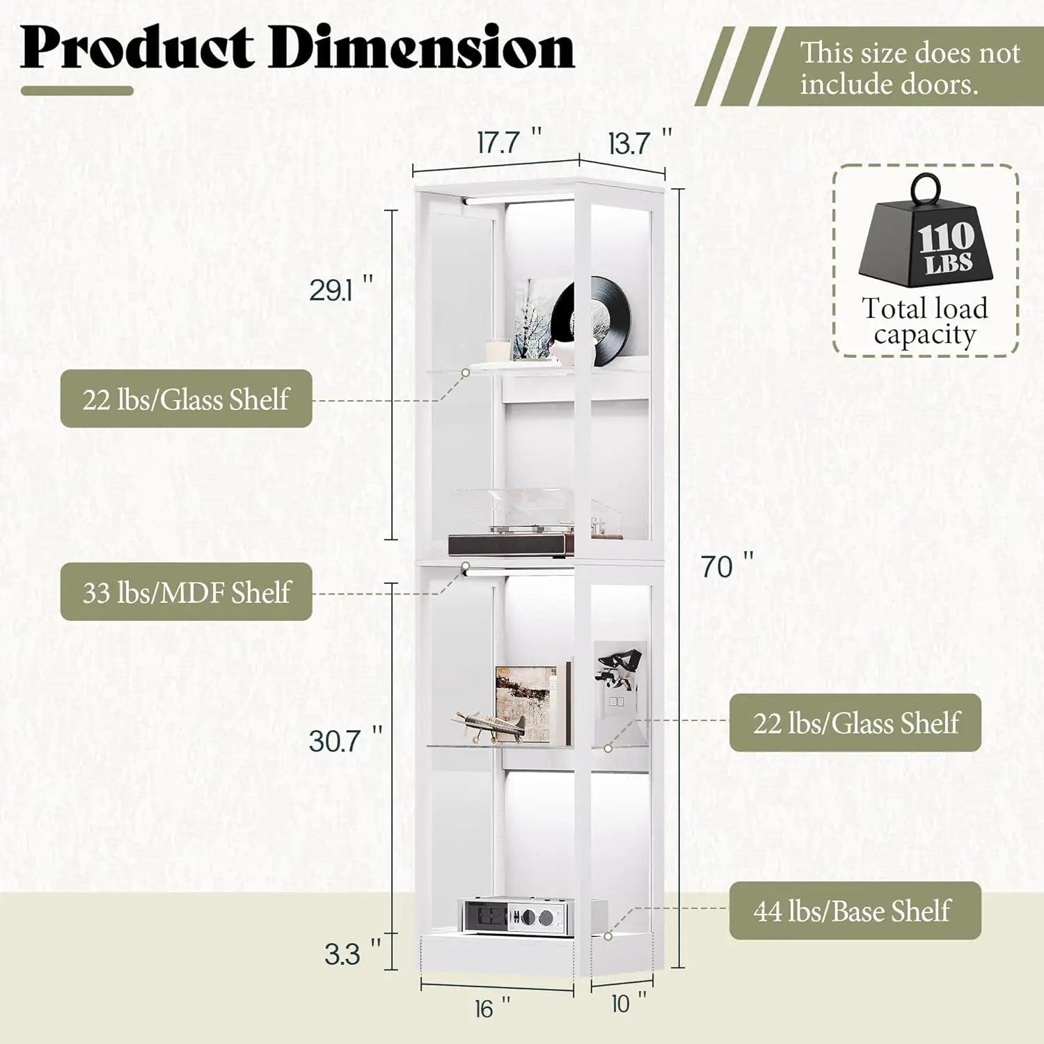 RGB Display Cabinet with Adjustable Shelves, 4-Tier Storage Case with LED Lights, Modern Display Shelf for, Customized