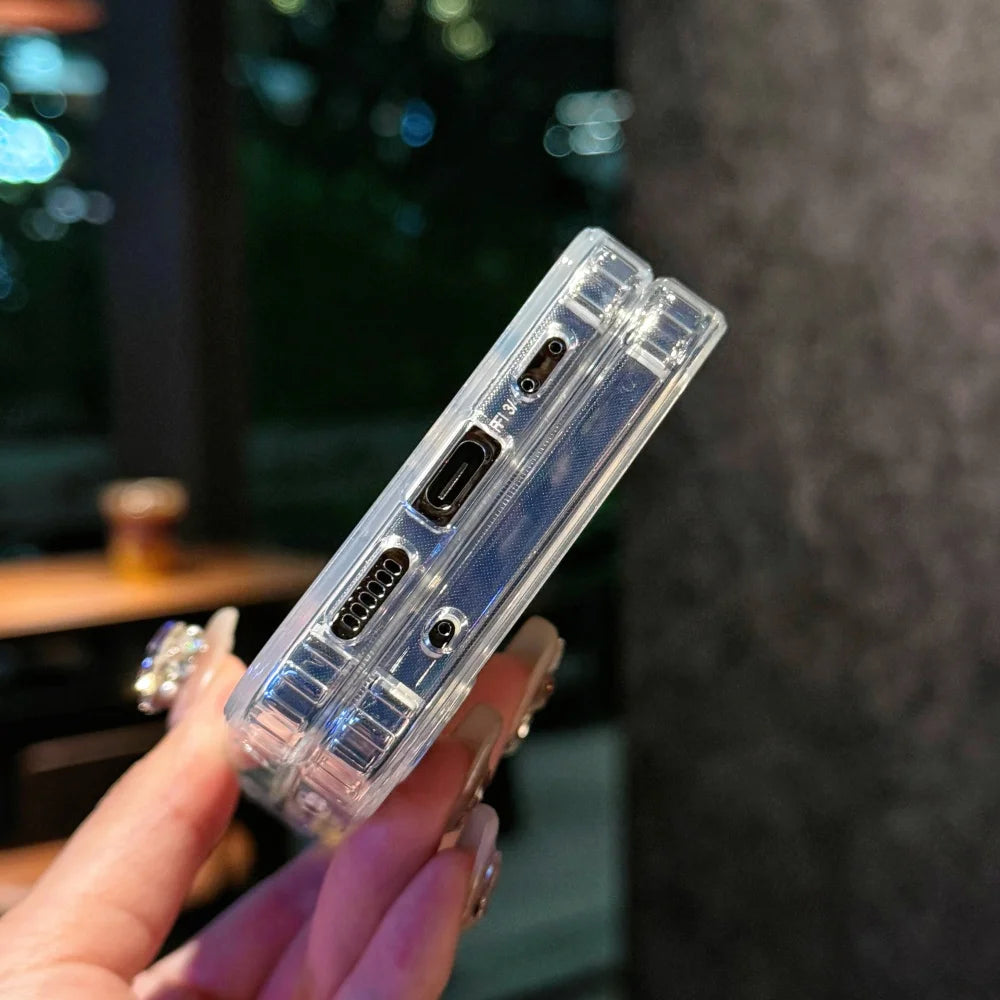 Transparent Glitter Magnetic Phone Cover For Samsung Z Flip7 5 Wireless Charge Cases For Galaxy Z Flip 6 flip4 zflip3 Bling Case