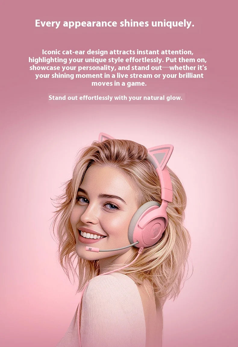 Razer Kraken Kitty V3 X Wired Headphones With Mic Head Mounted Esports Gaming Earphone Triforce Lightweight Headsets PC Laptop