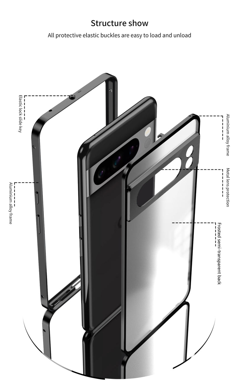 Aluminum Alloy Bumper Frame Magnet Closed Metal Matte Back Cover For Google Pixel 7 Pro 7A 8 Pro 8A Pixel 9 Pro XL Phone Cases