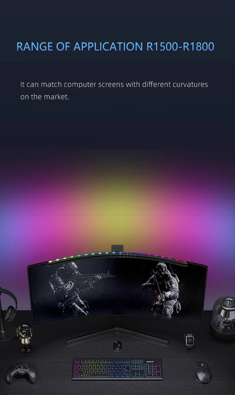 33-60cm Monitor Light Bar PC RGB Background Lighting Eye Protection Dimming Reading/Gaming/Work Lamp Timed Night Light