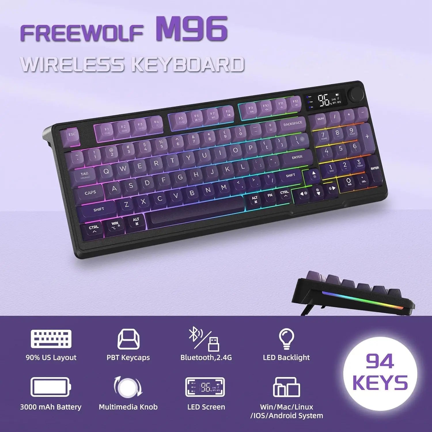 MAMBASNAKE x FREEWOLF M96 Wireless Gaming Keyboard Creamy Membrane with Rainbow Backlight