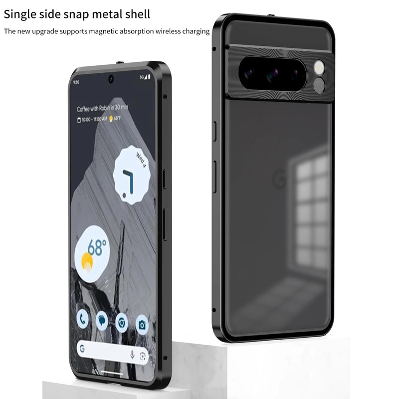 Aluminum Alloy Bumper Frame Magnet Closed Metal Matte Back Cover For Google Pixel 7 Pro 7A 8 Pro 8A Pixel 9 Pro XL Phone Cases