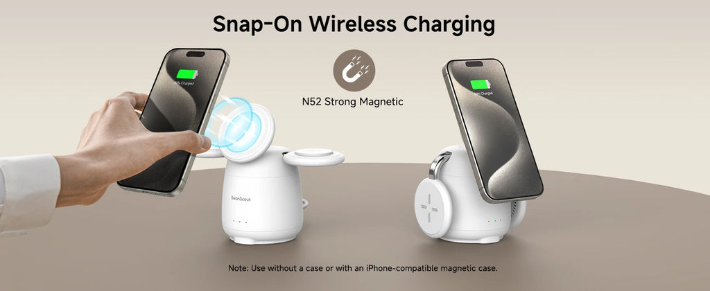 SwanScout 707M Magnetic Charging Station for iPhone 16 15 14 13 Wireless Charger Stand for AirPods 4 for Apple Watch 10-2 Ultra