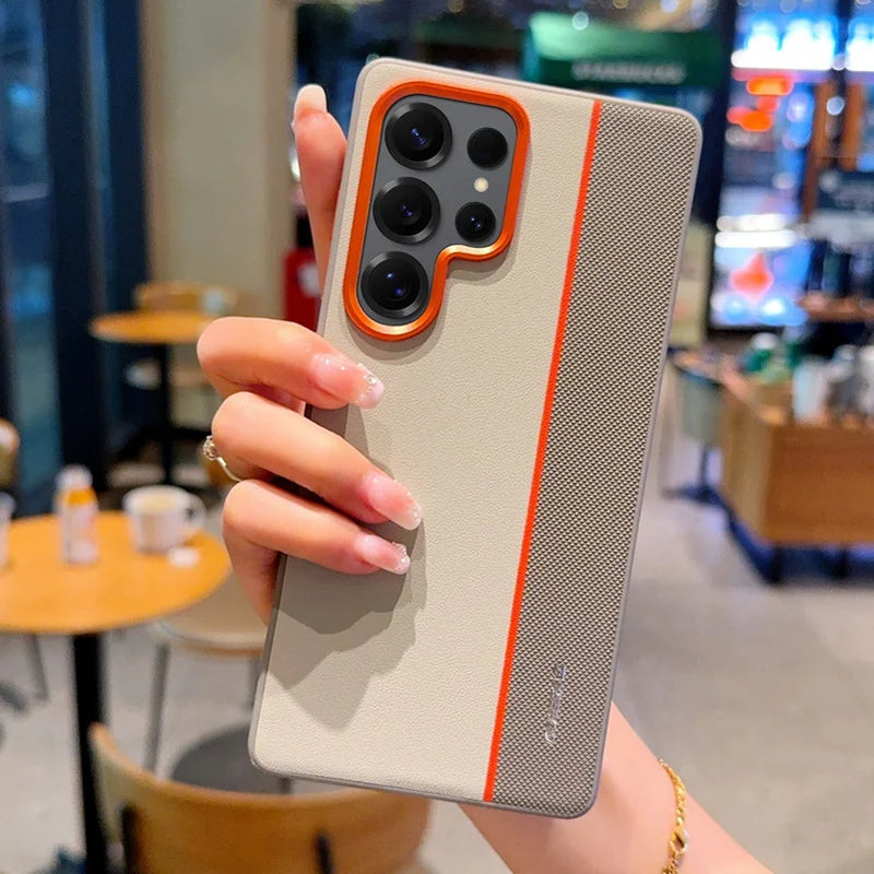 Colorful Faux Leather Red Lens Ring Raised Protective Lens Case For Samsung S25 Edge S25 Ultra Galaxy S24 + Camera Protect Cover