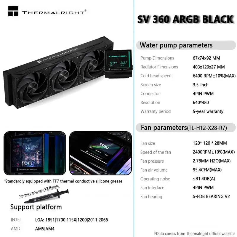 Thermalright STREAM VISION 360 360MM All-in-One Liquid Cooler Magnetic Cold Head Screen 3.5-inch IPS LCD display Water Cooling