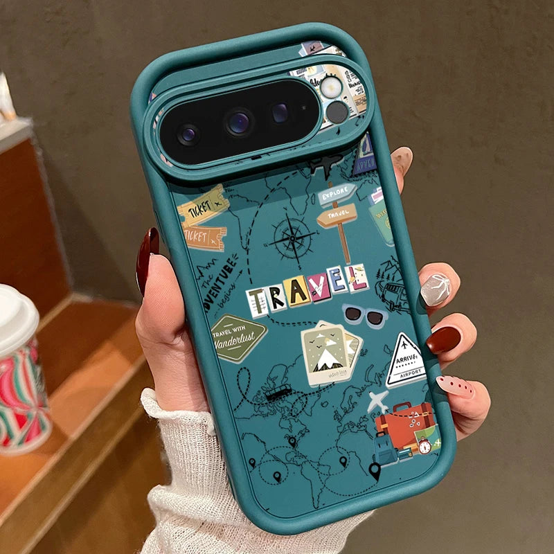 Travel Map Pattern TPU Case For Google Pixel 8 7 Pro Pixel 9 Pro XL Shockproof Soft Silicone Phone Cover For Google Pixel 7A 8A