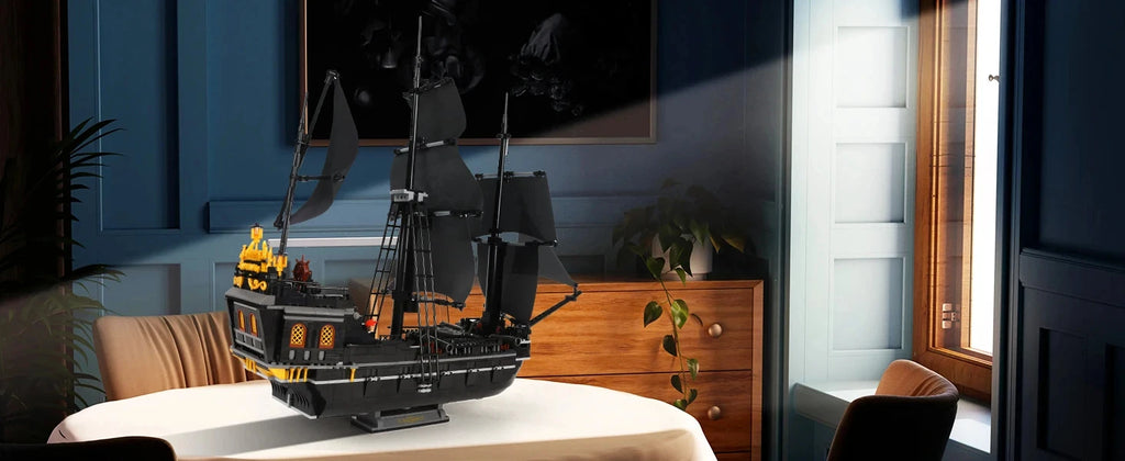 Black Pirate Ship Building Blocks Skeleton Ghost Boat Model Assembly Bricks Toys Desktop Decoration Kid Birthday Boy Adult Gifts