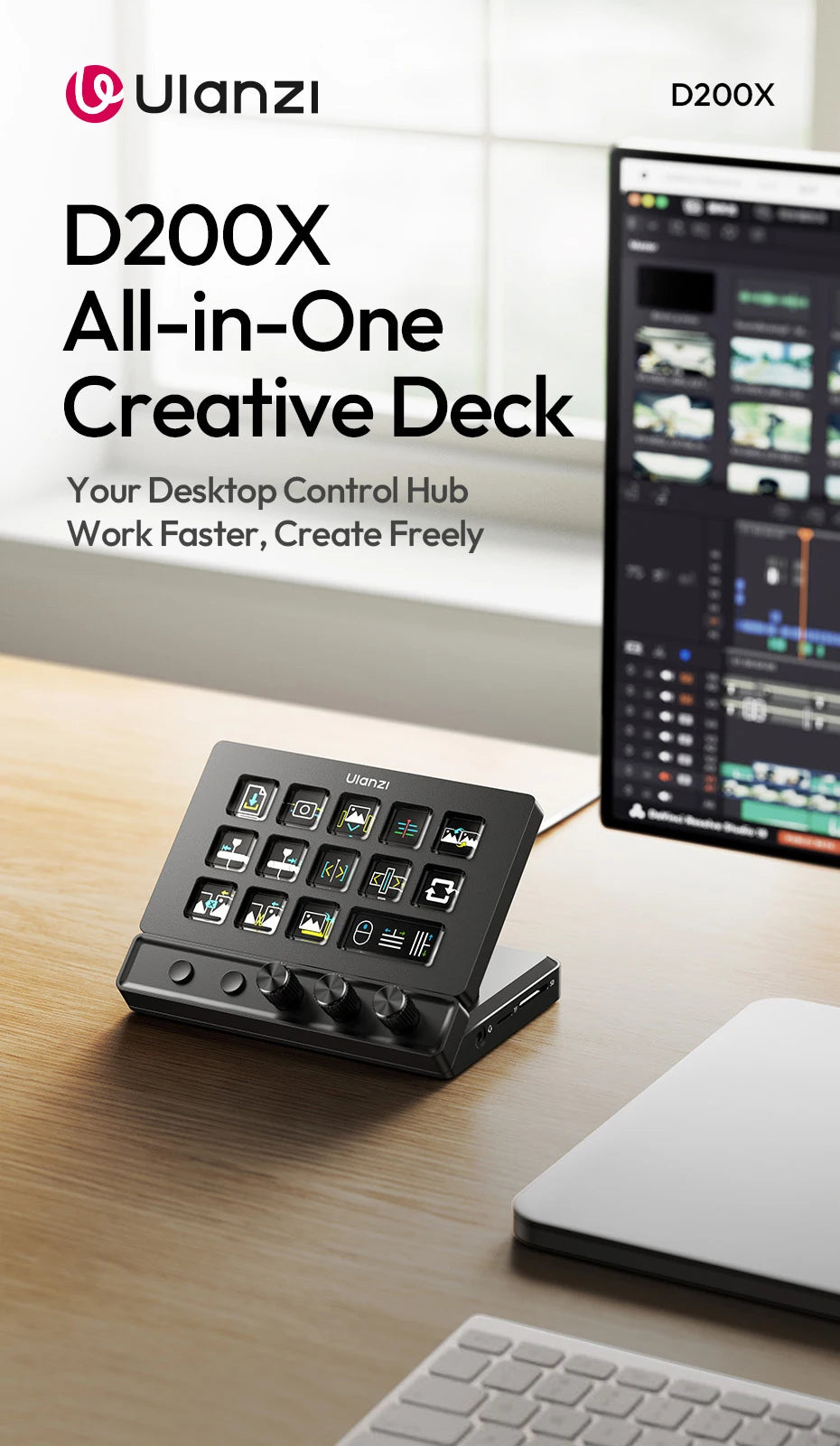 Ulanzi D200X All-in-One Creative Deck Studio Controller for Video/Photo Editing 8-in-1 Docking Station with Audio Jack 4K HDMI