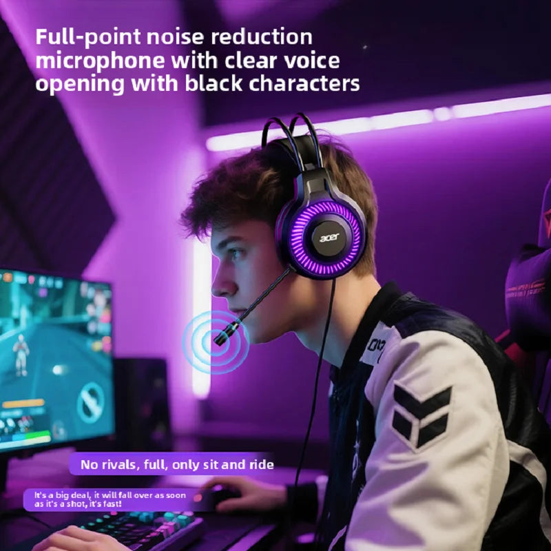 Acer OHW303 Headsets Gamer 7.1 Stereo Virtual Surround Bass Earphone Gaming Headphone with Mic LED Light for Computer PC Gamer