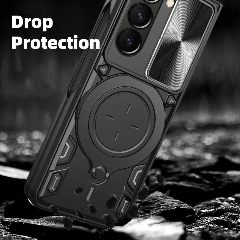 Case For Samsung Galaxy Z Fold 7 6 5 Magnetic Rota Camera Slide Protector Ring 360 Stand Cover Capa Fundas