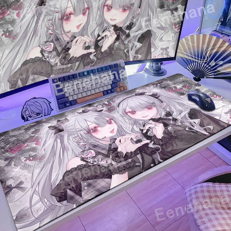 Anime Kawaii Girls PC Gaming Mouse Pad Pink Best Friend Computer Office Accessories Large Gamer Non-slip Keyboard Expansion Pads