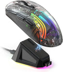 ATTACK SHARK X2Pro Wireless Gaming Mouse with RGB Charging Dock,Tri-Mode Mute Mouse RGB Backlit,Transparent Shell,PixArt 3212