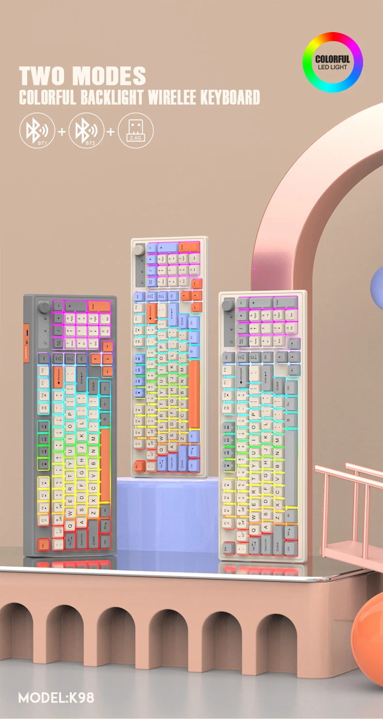 Dual Bluetooth Mechanical Keyboard Dual Modes BT5.0 2.4G Wireless Keyboard RGB Backlight Gaming Keyboard For  PC Laptop Tablet