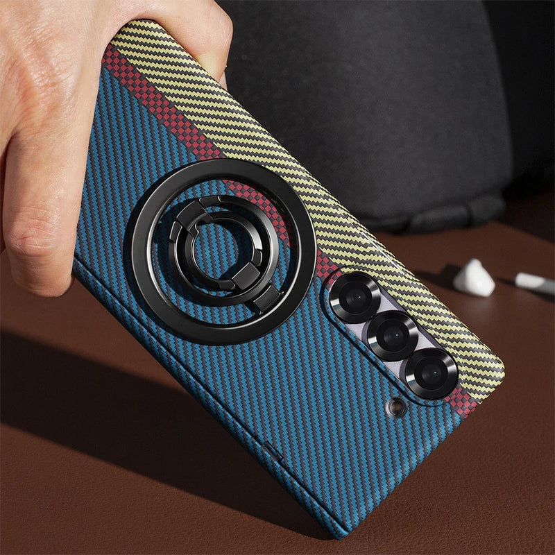 Carbon Fiber Magnetic Ring Holder Stand Case For Samsung Galaxy Z Fold 7 6 5 With Screen Glass Film Fold6 Hinge Protective Cover