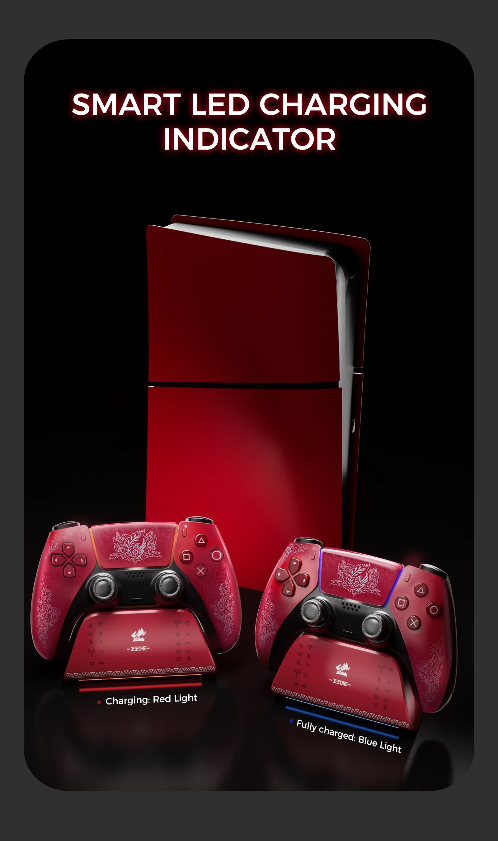 IINE Charging Station for PS5 Controller, Anti-slip Design, LED Indicator, Overcharge Protection, Fast Charging