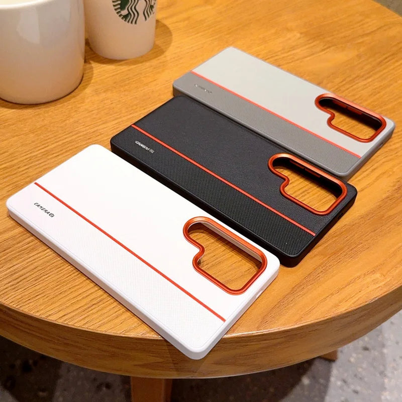 Colorful Faux Leather Red Lens Ring Raised Protective Lens Case For Samsung S25 Edge S25 Ultra Galaxy S24 + Camera Protect Cover