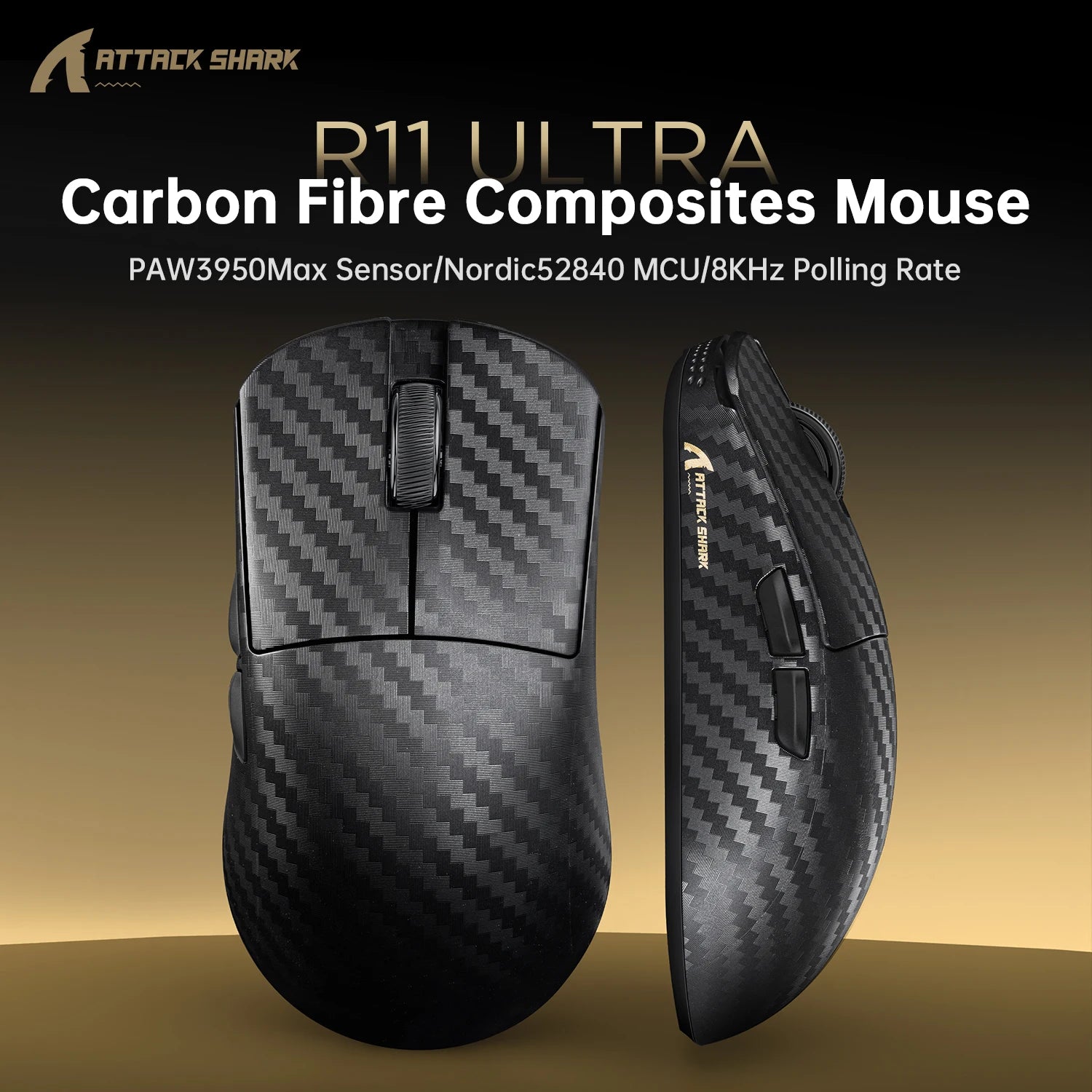 Wireless 8K Attack Shark R11 Ultra Gaming Mouse Carbon Fiber PAW3950MAX Sensor 42000DPI OMRON 100M Switch