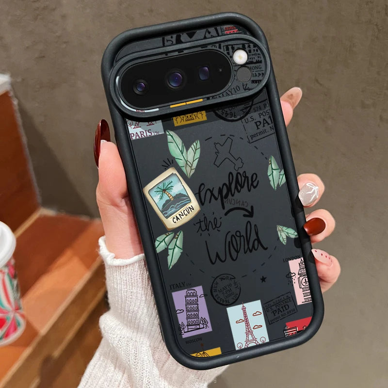 Travel Map Pattern TPU Case For Google Pixel 8 7 Pro Pixel 9 Pro XL Shockproof Soft Silicone Phone Cover For Google Pixel 7A 8A