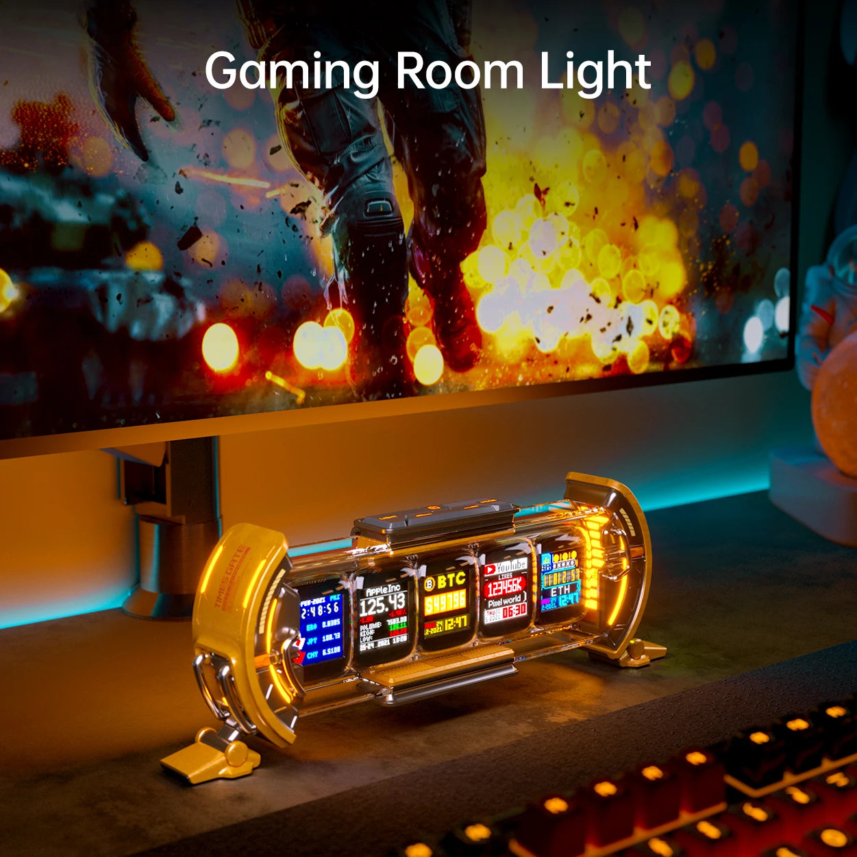 Divoom Times Gate Gaming Room Setup Digital Clock with Smart APP Control, WiFi Connect, RGB LED Display, Office Decor Cyberpunk