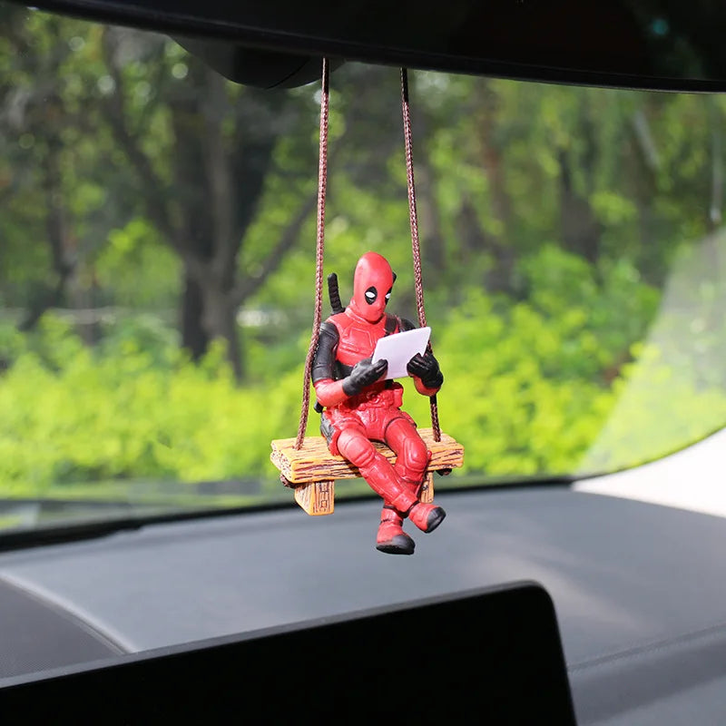 Marvel Deadpool Car Rearview Mirror keyclain Reading Deadpool Car Pendant Mini Model Toy Action Figure New Hot Christmas Gift