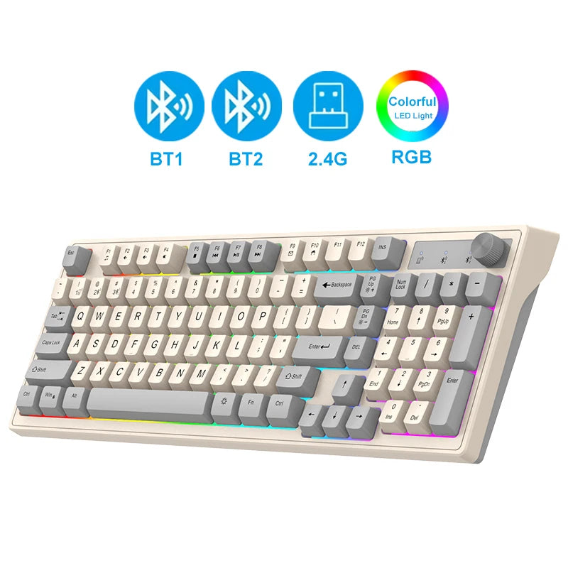 Dual Bluetooth Mechanical Keyboard Dual Modes BT5.0 2.4G Wireless Keyboard RGB Backlight Gaming Keyboard For  PC Laptop Tablet