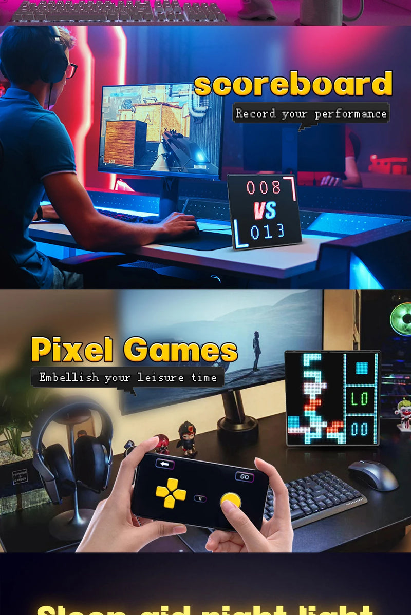 64X64 Smart LED Pixel Display RGB DIY Programmable Pixel APP Control Art Display Creative Animations For Gaming Room Decor