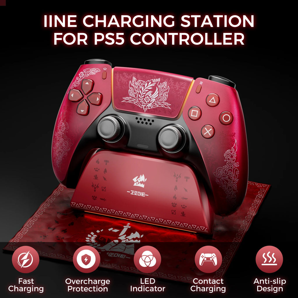 IINE Charging Station for PS5 Controller, Anti-slip Design, LED Indicator, Overcharge Protection, Fast Charging