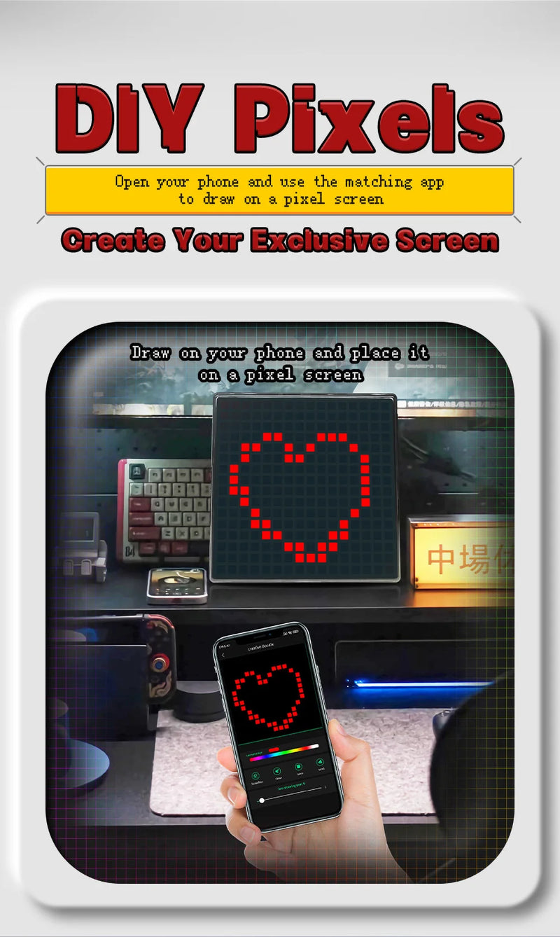 DIY LED Pixel Display RGB LED Panel Lamp Programmable Pixel Art Digital Light Display with APP Control Creative Display Screen