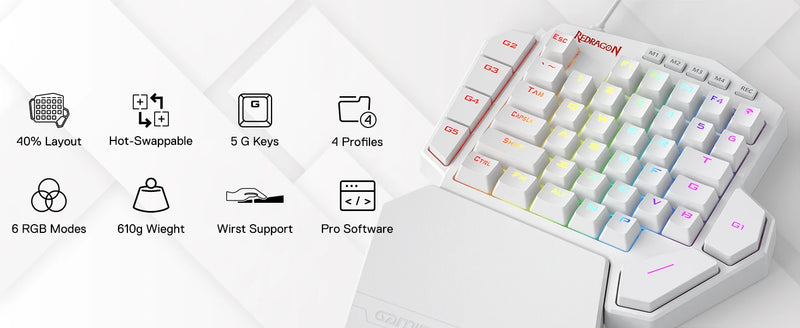 Redragon K585 DITI One-Handed RGB Mechanical Gaming Keyboard, 42 Keys Type-C Professional Gaming Keypad w/Upgraded Hot-Swappable