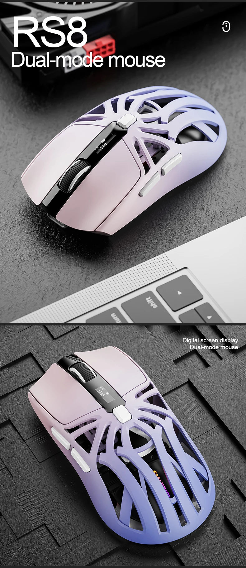 SmailWolf RS8 Bluetooth wireless 2.4g gaming mouse triple-mode lightweight e-sports gaming 1K return rate 10000DPI computer