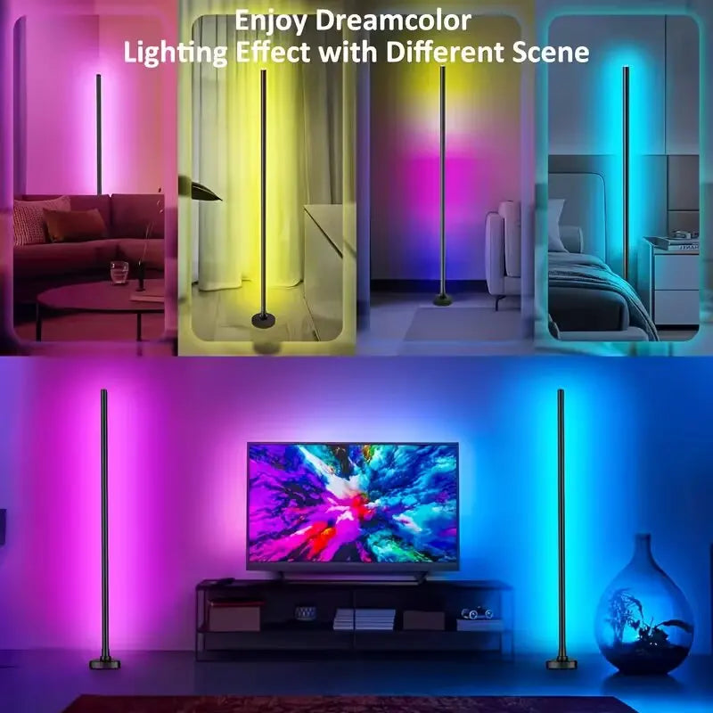 High Brightness LED Vertical Corner Floor Lamp, Dual APP & Remote Control, Music Sync Color Changing Mood Light for Home Decoration