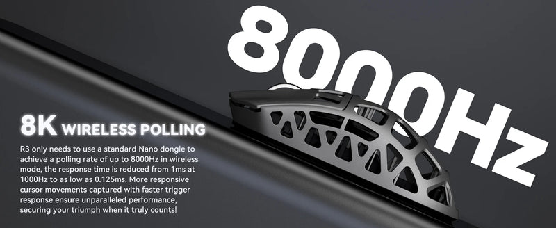 Attack Shark R3 Wireless Gaming Mouse,PAW3395 Up to 26K DPI 8KHz Return Rate,Magnesium Alloy 46G Ultralight Hollowed Design, Tri