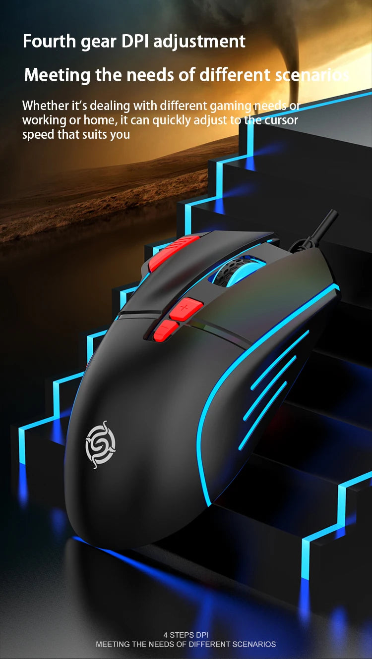 K-Snake Q6 Wired USB Gaming Mouse Desktop PC/Notebook Home Office Glow 8 Button Mouse 7200DPI Macro Programming