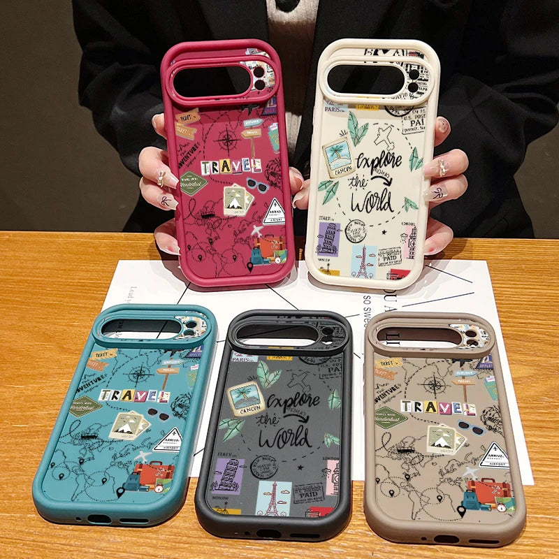 Travel Map Pattern TPU Case For Google Pixel 8 7 Pro Pixel 9 Pro XL Shockproof Soft Silicone Phone Cover For Google Pixel 7A 8A