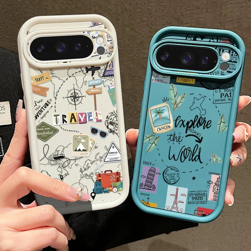 Travel Map Pattern TPU Case For Google Pixel 8 7 Pro Pixel 9 Pro XL Shockproof Soft Silicone Phone Cover For Google Pixel 7A 8A