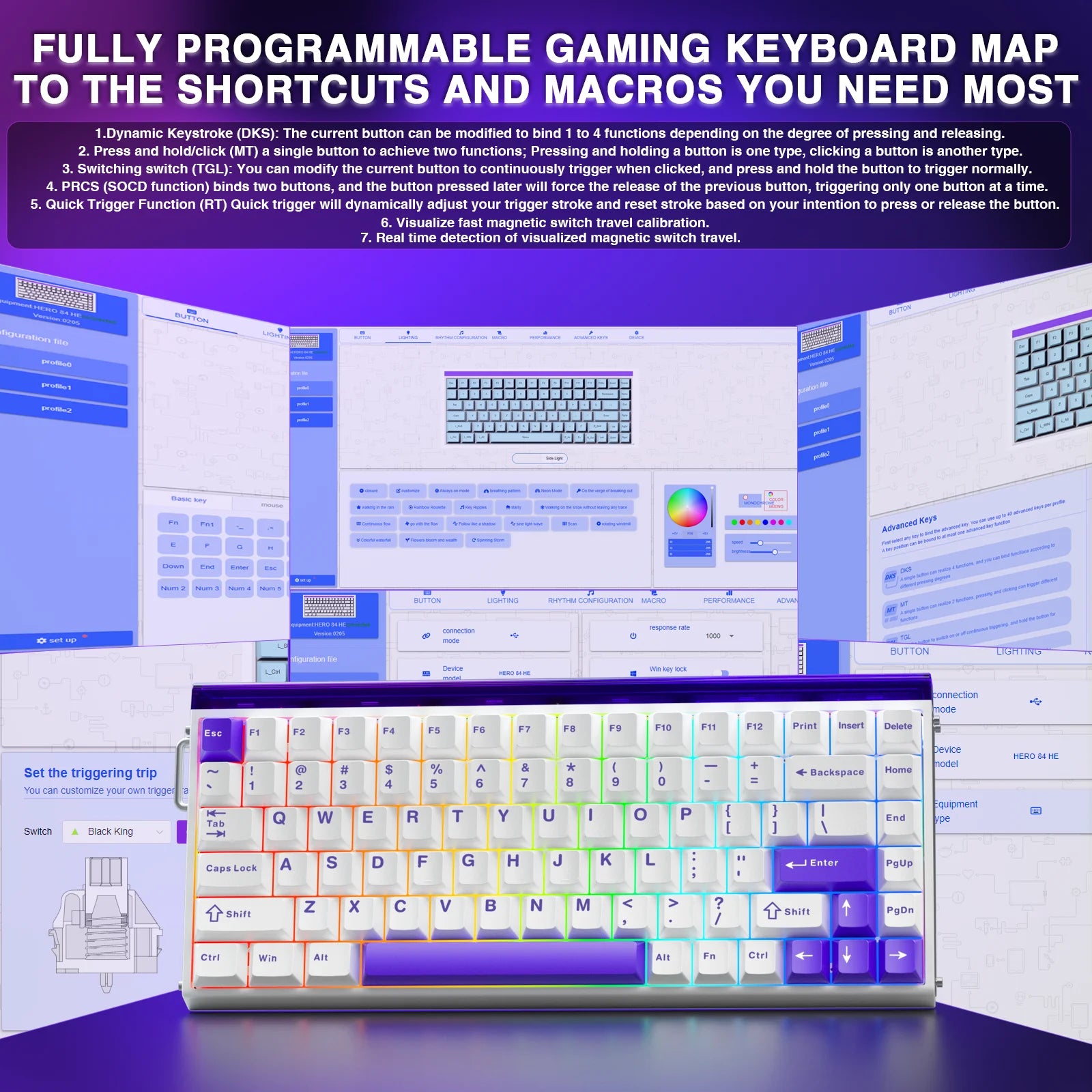 AULA HERO 84HE Magnetic Switch Keyboard Rapid Trigger 8K Return Esports Gamer Keyboard RGB Wired Gaming Keyboard