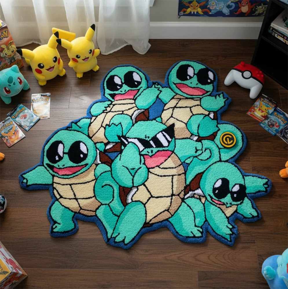 Area Rug  Anime Pikachu Charizard Squirtle Bulbasaur Gengar Mewtwo Pokémon Super Cool Handmade Printed Carpet for Home Decor