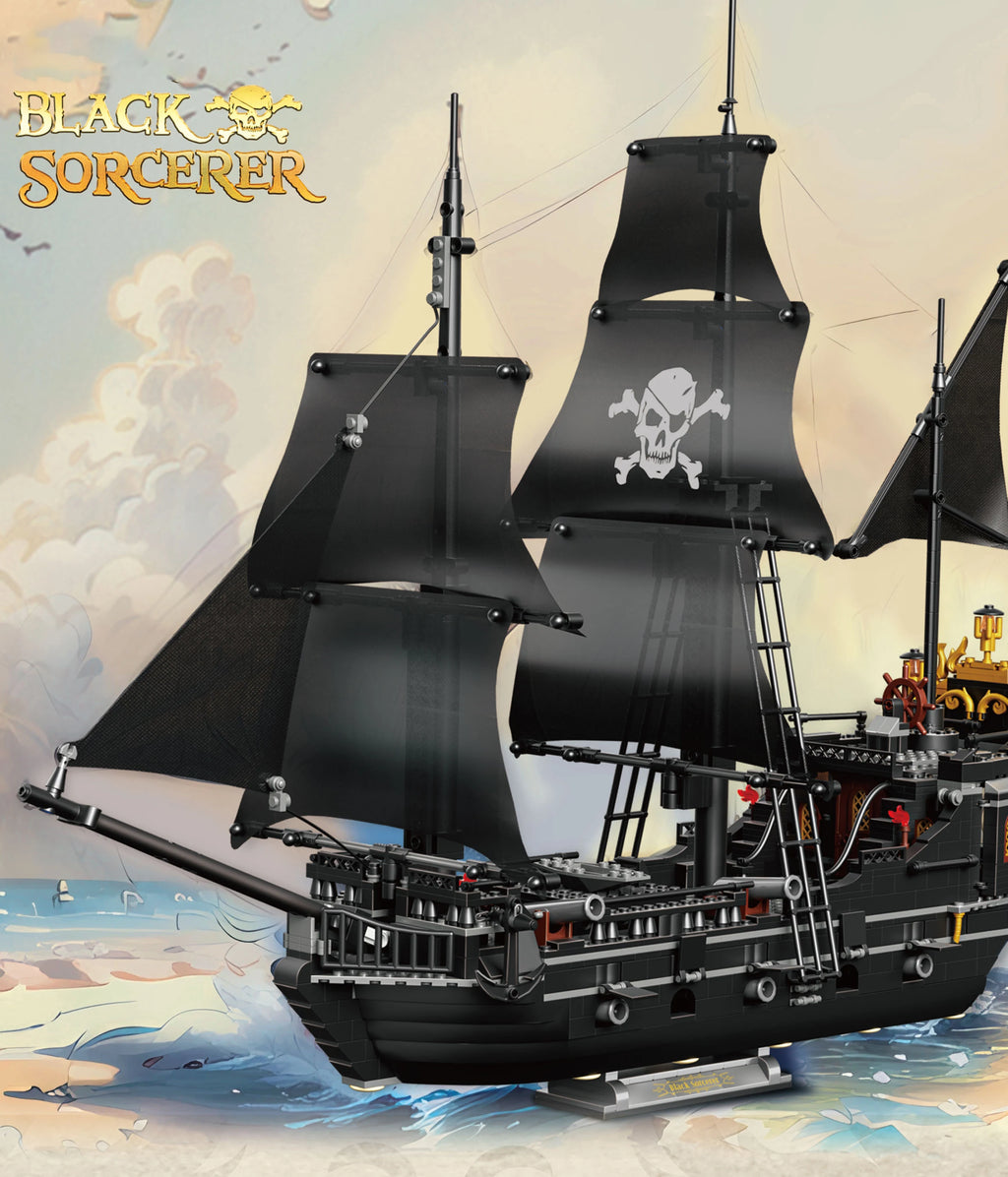 Black Pirate Ship Building Blocks Skeleton Ghost Boat Model Assembly Bricks Toys Desktop Decoration Kid Birthday Boy Adult Gifts