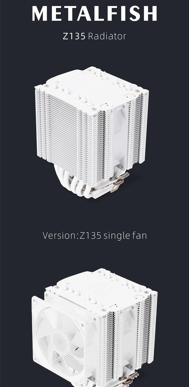 Z135 All White CPU Cooler With 6 HeatPipes Support 1700/1200/115x/AM4 Efficient 4Pin PWM ARGB Fan Quiet Ventilador Radiator