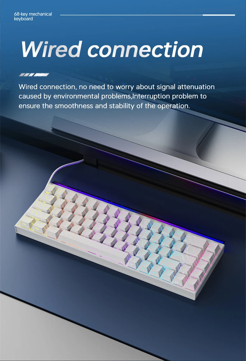 Ajazz NK68 Mechanical Gaming Keyboard full keys Hot-swappable LED strip 68 keycaps wired connection red switches
