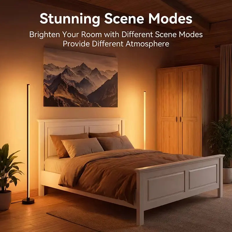 High Brightness LED Vertical Corner Floor Lamp, Dual APP & Remote Control, Music Sync Color Changing Mood Light for Home Decoration