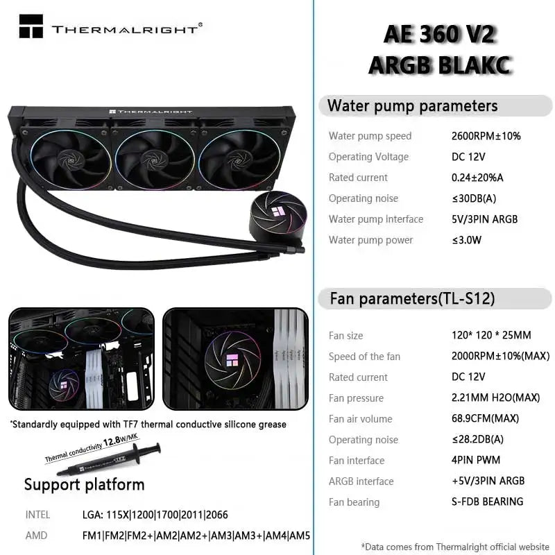 Thermalright AQUA ELITE 360 V2 White ARGB Liquid Cooler 5V 3PIN CPU Fan Integrated Water Cooling Radiator For LGA1700 115x AM5